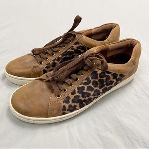 Born Brown Leather Leopard Print Sneakers, Sz 8.5
